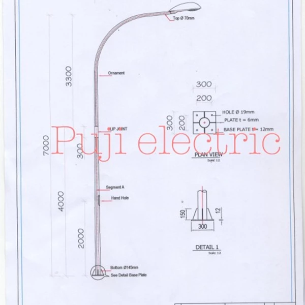 PJU Pole / Street Light Pole 9 meter octagonal single