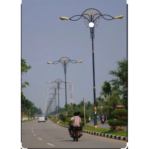 Tiang PJU Dekoratif oktagonal double angle galvanis 
